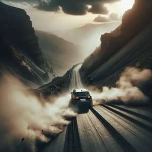 Thrilling Car Descent Down Rugged Road | Adventure Scene