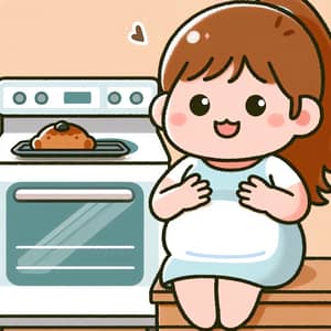 Chubby Person Sitting by Oven with Joyful Expression