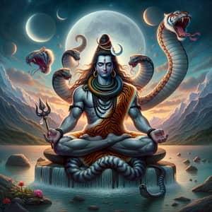 Tranquil Depiction of Lord Shiva Meditating in Himalayas