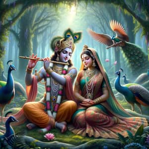 Radha and Krishna: Eternal Love in Enchanting Forest