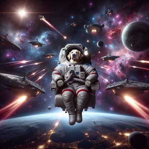Astronaut Dog in Cosmic Warfare: Loyalty and Courage