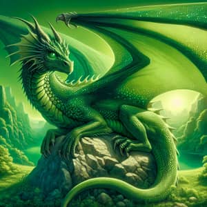 Emerald Green Dragon - Mystical Creature in Vibrant Landscape