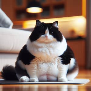 Chubby Black and White Cat | Cozy Room Setting
