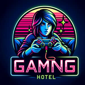 Sleek Logo Design for Gaming Hotel | Pixelated Neon Style