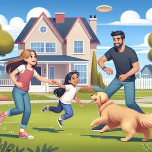 Happy Family Playing Outside Home | Joyful Multicultural Scene