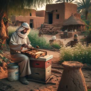 Arabic Beekeeper Tending Bees in Rural Egypt | Beekeeping Scene
