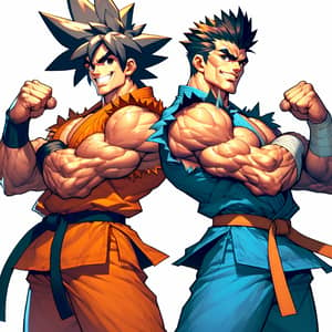 Muscular Martial Artists Battle - Orange vs Blue Warriors