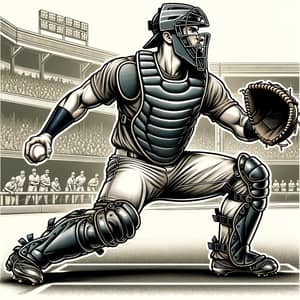 Professional Baseball Catcher Illustration | Physically Impressive Player