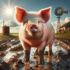 Healthy Domestic Pig in Sunny Rural Setting | Farm Life
