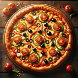 Delicious Pizza Loaded with Mozzarella, Tomatoes, Olives, and Bell Peppers