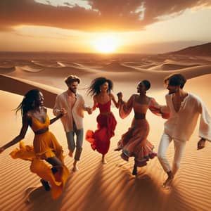 Joyful Desert Dance | Diverse Group of Six Dancing at Sunset