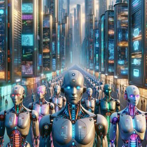 Futuristic AI City of Diverse Robotic Entities