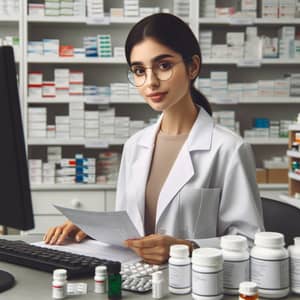 Professional Middle Eastern Pharmacist Assisting Customers