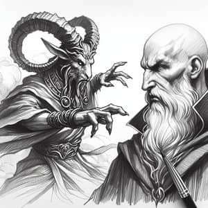 Mythological One-Horned Creature Confronts Male Wizard | Fantasy Scene