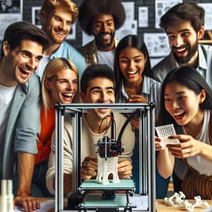 Diverse Group Amazed by 3D Printer | Tech Enthusiasts Gathering
