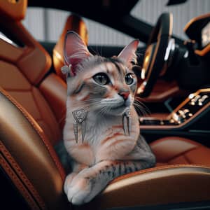 Sophisticated Feline in Lamborghini | Stylish Cat Wearing Earrings