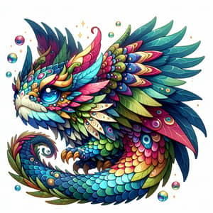 Fantastical Imaginary Creature with Colorful Scales and Wings
