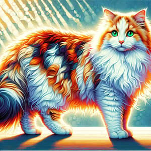 Fluffy Domestic Cat Digital Illustration | Marmalade-White Fur