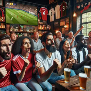 Diverse Spectators Cheer Premier League in Vibrant Sports Bar