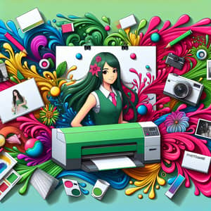 Vibrant Printing Company Poster with Anime Girl and Printing Elements