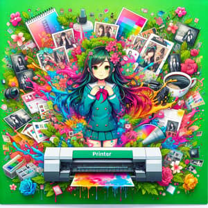 Vibrant Printing Poster with Anime-style Girl and Creativity