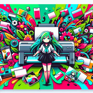 Vivid Anime Girl Poster with Printing Elements