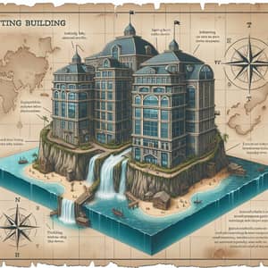 Innovative Two-Story Building Morphed into Pirate Island Illustration