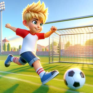 Determined Boy Kicking Soccer Ball | Lively Football Scene