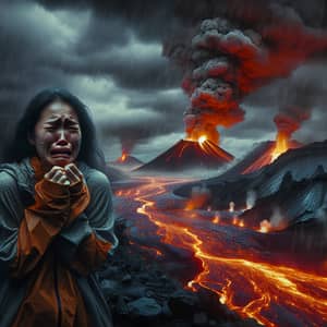 Crying Woman in Volcano: Dramatic South Asian Scene