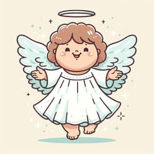 Chubby Cheerful Angel Spreading Joy with Halo and Feathered Wings