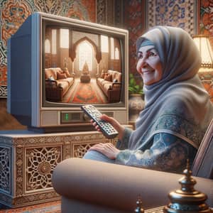 Middle-Eastern Grandmother Enjoying Favorite TV Show