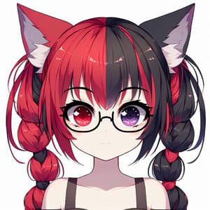 Anime-Style Girl Hybrid : Cat & Elf with Unique Hairdo