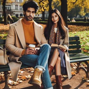 Autumn Park Scene with South Asian Man and Middle Eastern Woman