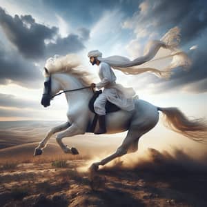 Majestic White Horse & Rider | Galloping Scene