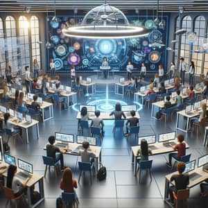 Futuristic Tech-Filled Classroom: Innovative Learning Environment