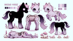 Cute Undead Horse Reference Sheet in Chibi Style | Lavender Theme