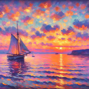 Impressionist Maritime Landscape at Sunset