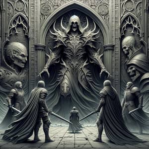 Gothic Medieval Fantasy Album Cover with Heroes and Villain