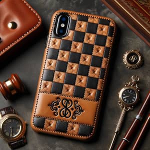 Luxury Leather Phone Case with Checkered Pattern