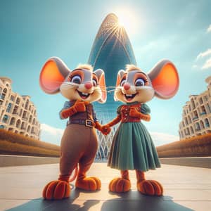 Whimsical Mickey and Minnie at Flame Towers, Baku