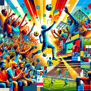 Vibrant Football Themed Collage with Digital Art Style