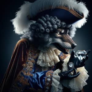 Villainous Wolf in King Louis XIV Attire Stealing Diamond