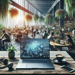 Digital Nomad's Work Environment: Laptop, Coffee & Conversations