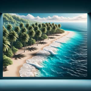 Azure-Blue Coastal Scene with Palm Trees | Serene Atmosphere