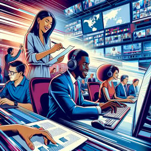 Modern Newsroom Illustration: Diversity and Dynamism