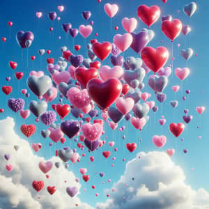 Colorful Heart-Shaped Balloons Floating in the Sky