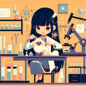 Geometric Flat Illustrations with Girl Playing in Laboratory