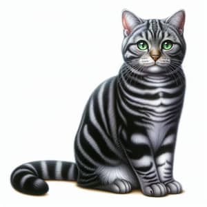 Realistic Oil Painting of Adult Short-Haired Cat with Green Eyes