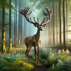 Majestic Tall Deer in Tranquil Forest | Wildlife Scene