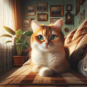 Brilliant Orange & White Domestic Shorthair Cat | Cozy Setting
